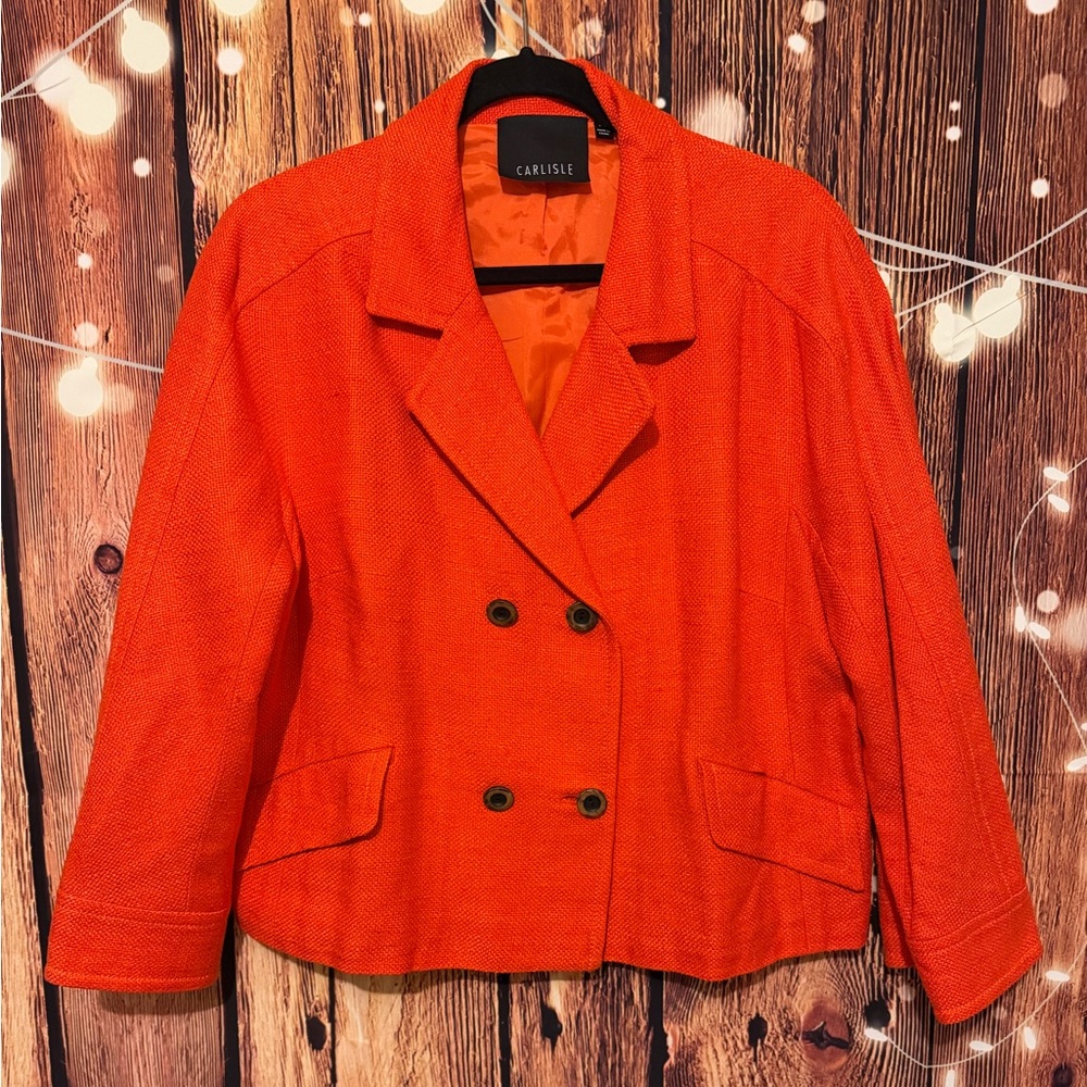 Carlisle Vintage Women's 100% Silk Tweed Double Breasted Orange Blazer